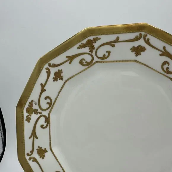 Antique Limoges Plate 9.25” Gold Trim France 12-sided Embossed Scroll - Picture 6 of 14